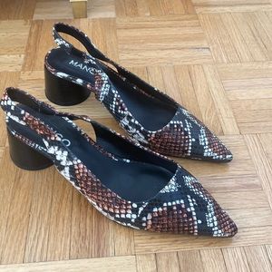 MANGO python print sling backs. Size 9